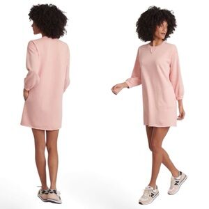 Marine Layer Sweatshirt Dress XL Seashell Baby Pink 3/4 Sleeve Raw Hem Pockets